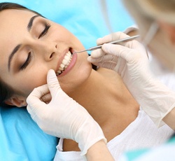 Woman with metal-free dental restoration.